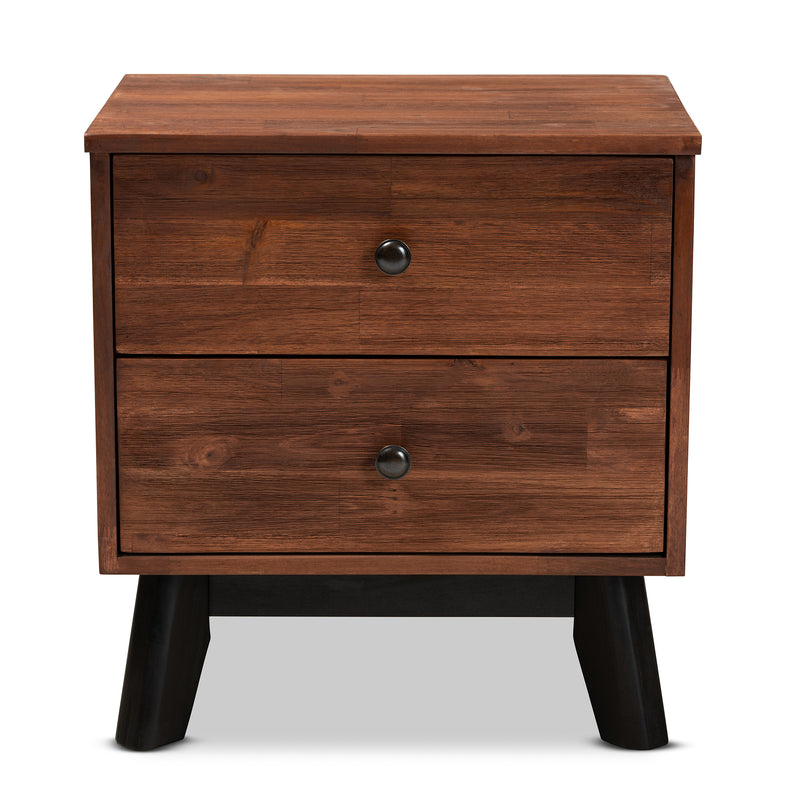 Calla Nightstand Modern 2-Drawer Wood Nightstand in Brown and Black Oak Finish, Stylish Bedroom Furniture for Storage and Organization