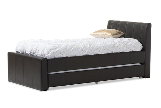 Cosmo Trundle Bed - Modern and Contemporary Black Faux Leather