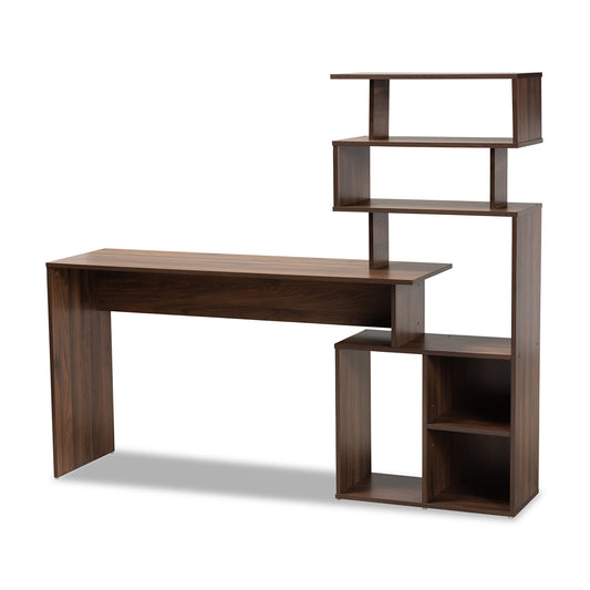 Foster Modern Walnut Brown Wood Storage Desk with Shelves for Contemporary Home Office Organization