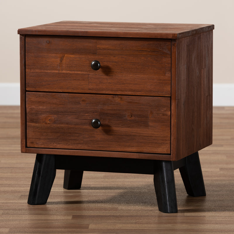 Calla Nightstand Modern 2-Drawer Wood Nightstand in Brown and Black Oak Finish, Stylish Bedroom Furniture for Storage and Organization