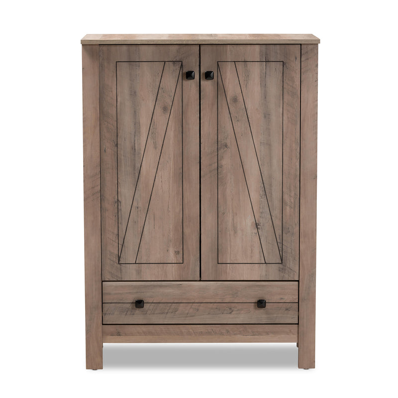 Derek Shoe Cabinet - Modern Rustic Oak Finished Wood with 1 Drawer for Stylish Storage Solutions