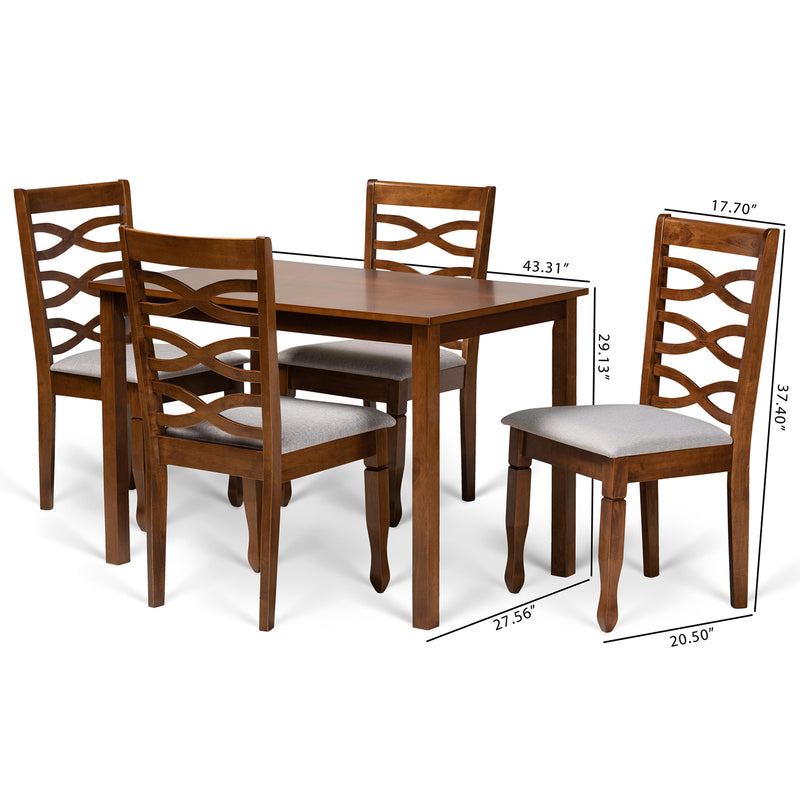 Mirna 5-Piece Dining Set - Modern Grey Fabric Chairs with Walnut Brown Finished Wood Table