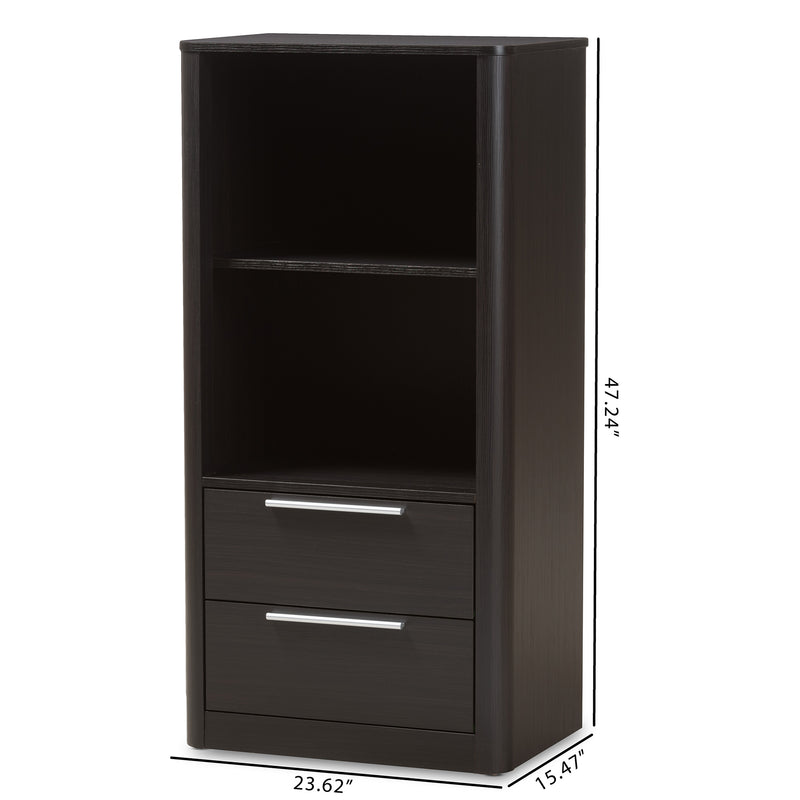 Carlingford Bookcase Modern Espresso Brown Finished Wood 2-Drawer Storage Solution for Home or Office