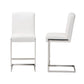 Toulan Barstool Set of 2 Modern White Faux Leather Upholstered with Stainless Steel Frame