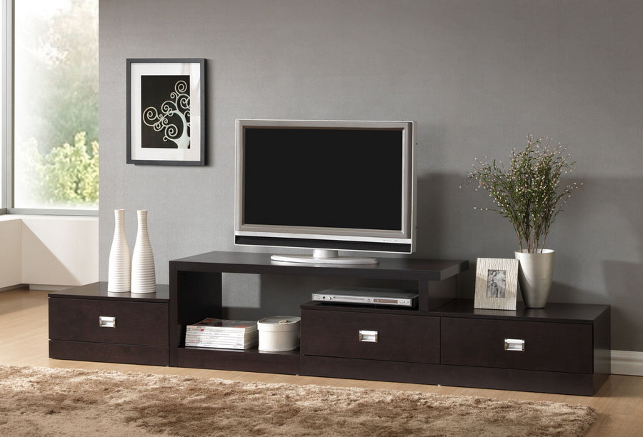 Marconi Modern Asymmetrical Brown TV Stand with Storage and Contemporary Style