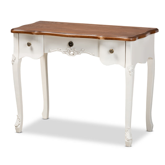 Sophie Console Table - Classic French Country Design with White and Brown Finish, Featuring 3 Small Drawers for Storage and Style