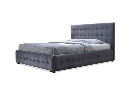 Margaret Queen Platform Bed Modern Contemporary Grey Velvet Button-Tufted Design for Stylish Bedroom Decor