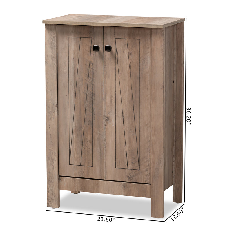 Derek Shoe Cabinet - Modern Rustic Oak Finished Wood with 2 Doors for Stylish Storage Solutions