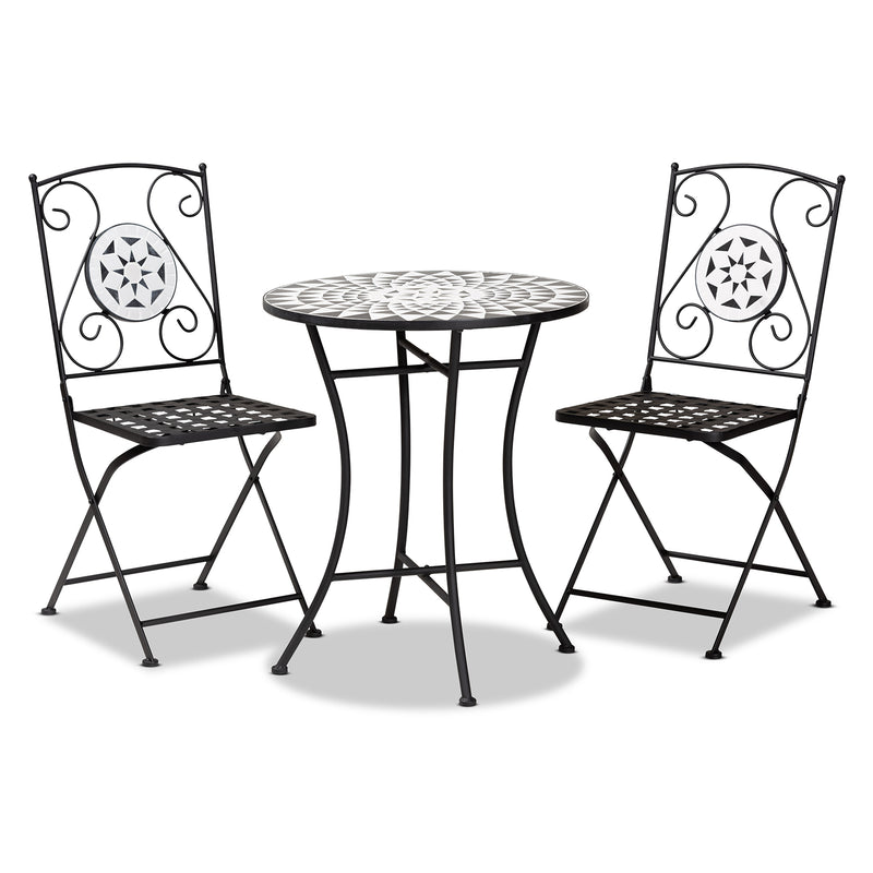 Callison Outdoor Dining Set - Modern 3-Piece Metal and Multi-Colored Glass in Black Finish for Stylish Patio Dining