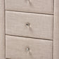 Tessa Nightstand - Modern and Contemporary Beige Fabric Upholstered 3-Drawer