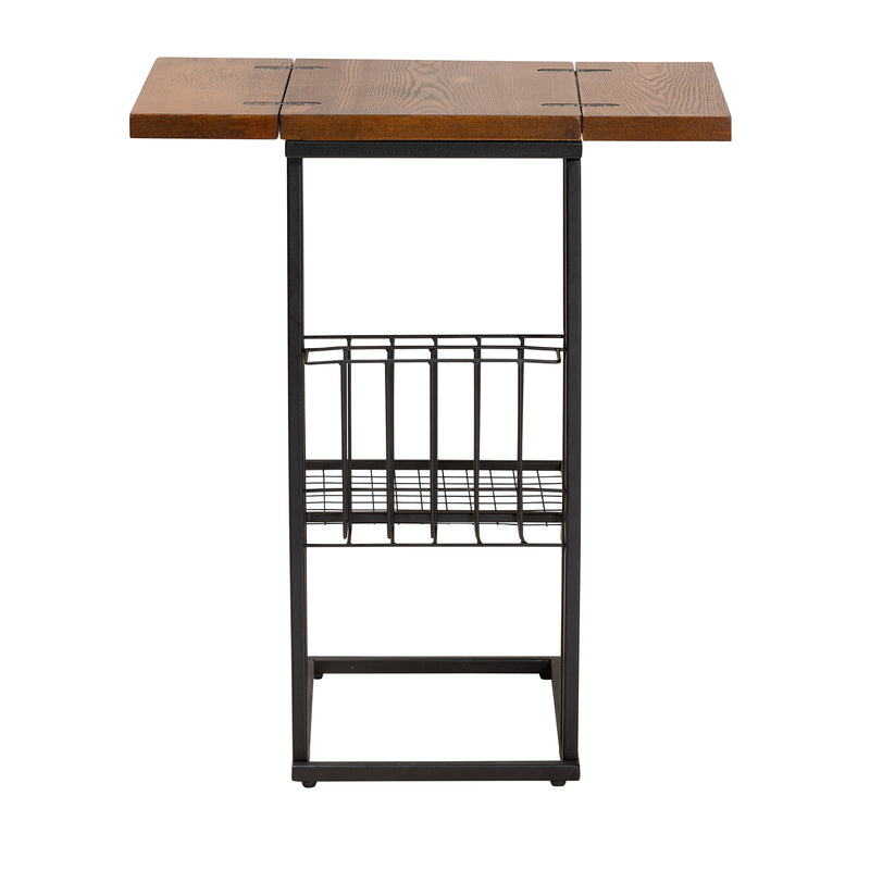 Jocelyn Modern Industrial C End Table Walnut Brown Wood Black Metal Frame Foldable Design for Space-Saving Convenience