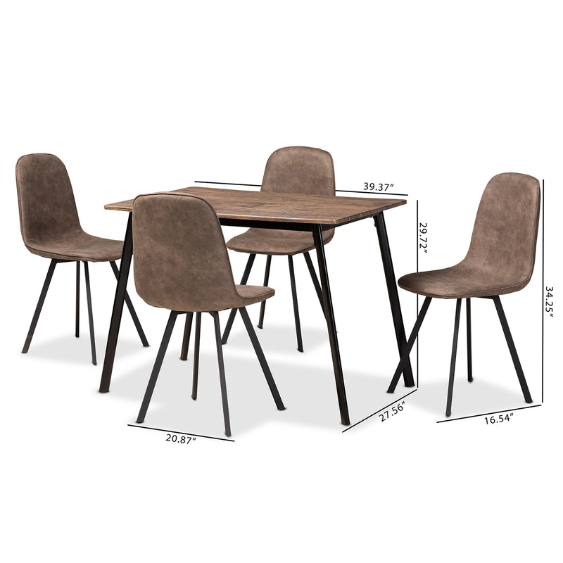 Filicia 5-Piece Dining Set Modern Grey Faux Leather Upholstered Chairs with Black Metal Frame