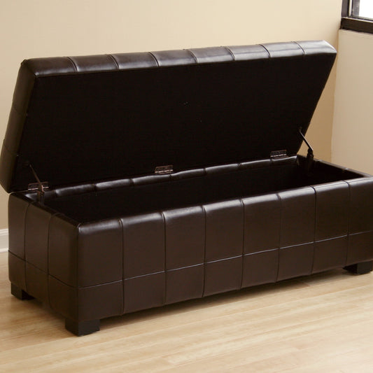 Dark Brown Faux Leather Storage Bench Ottoman for Home Organization and Extra Seating