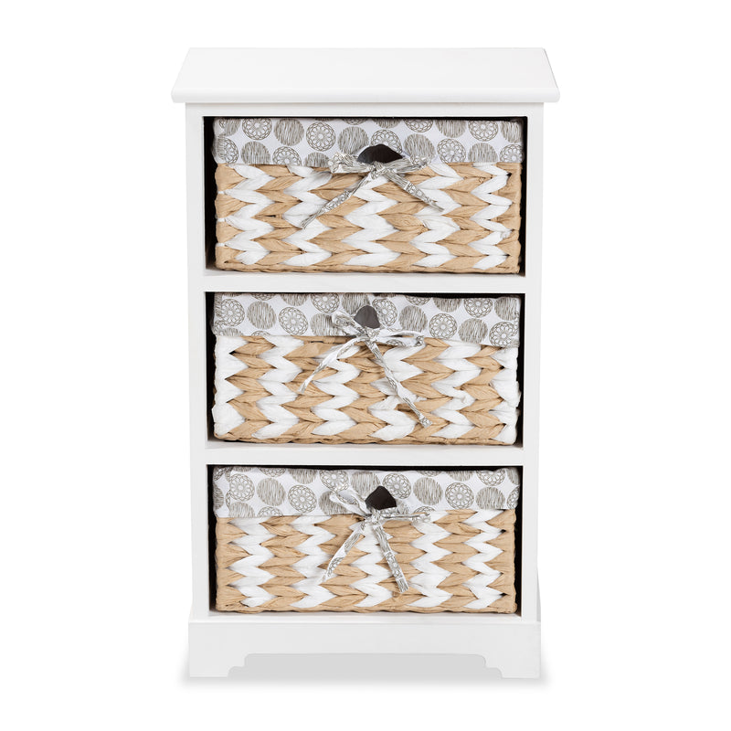 Rianne Storage Unit Modern White Finished Wood with 3 Baskets for Organized Living and Stylish Home Décor