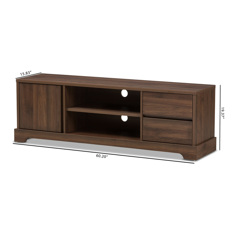 Burnwood Modern Walnut Brown Wood TV Stand for Living Room, Contemporary Entertainment Center with Storage Shelves and Cable Management