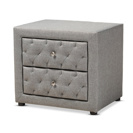 Lepine Nightstand - Modern and Contemporary Gray Fabric Upholstered 2-Drawer Wood Design