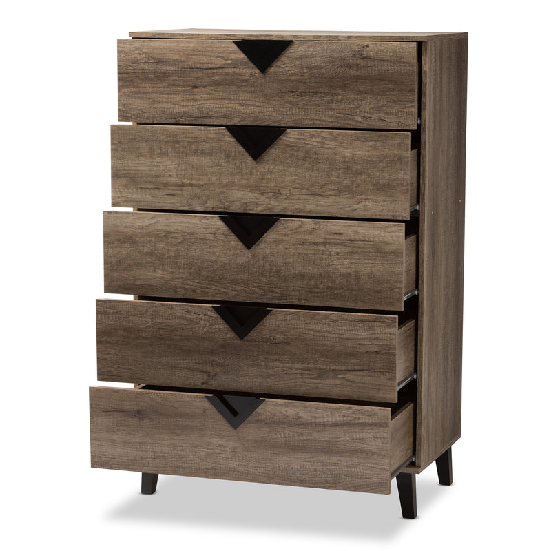 Wales Modern 5-Drawer Chest in Light Brown Wood for Stylish Storage Solutions