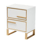 Giolla End Table Contemporary Glam and Luxe White Finished Wood and Gold Metal 2-Drawer