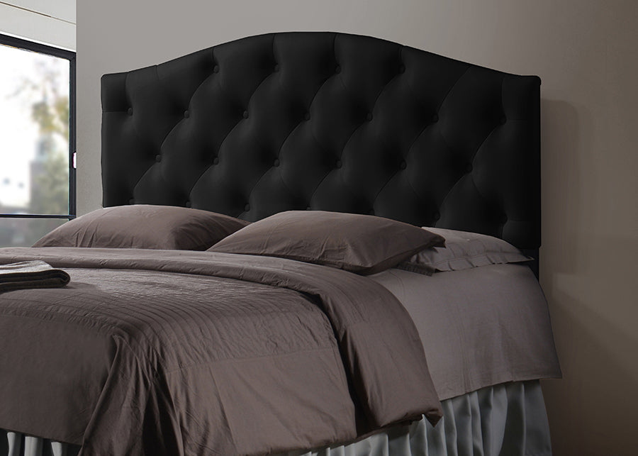 Myra Headboard - Modern and Contemporary Black Faux Leather Upholstered Button-Tufted Scalloped Design