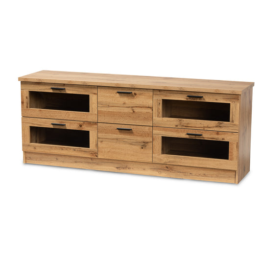 Adelino TV Stand Modern and Contemporary Oak Brown Finished Wood 2-Drawer