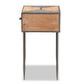 Laurel End Table Rustic Industrial Design with Antique Grey Metal and Whitewashed Oak Wood Featuring 1 Storage Drawer