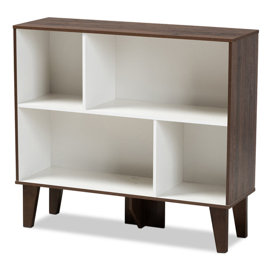 Senja Bookcase Modern Two-Tone Design in White and Walnut Brown with 4 Shelves for Stylish Storage and Display