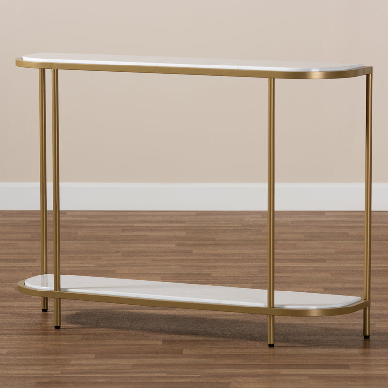 Dominic Console Table - Modern Gold Metal Design with Faux Marble Top for Stylish Entryway or Living Room Decor