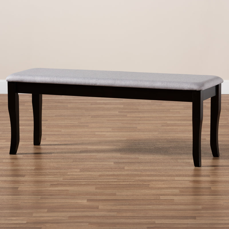 Cornelie Dining Bench Modern Contemporary Transitional Grey Fabric Upholstered Dark Brown Finished Wood