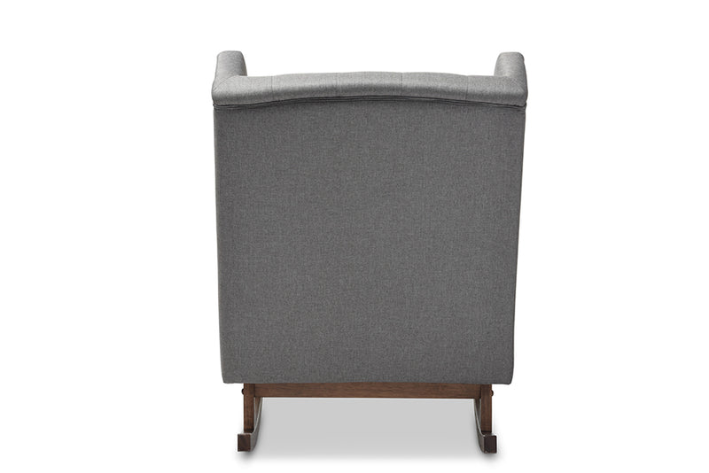 Iona Rocking Chair Mid-century Retro Modern Grey Fabric Upholstered Button-tufted Wingback