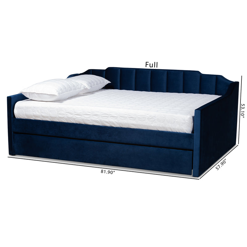 Lennon Daybed - Modern and Contemporary Navy Blue Velvet Fabric Upholstered with Trundle