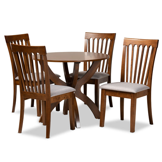 Bailey 5-Piece Dining Set Modern Grey Fabric Upholstered Chairs with Walnut Brown Finished Wood Table