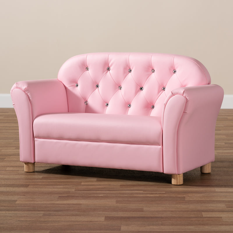 Gemma Kids Loveseat Modern Pink Faux Leather 2-Seater Sofa for Children