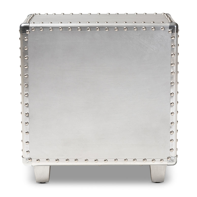 Davet Industrial End Table French Silver Metal 2-Drawer Nightstand for Living Room or Bedroom