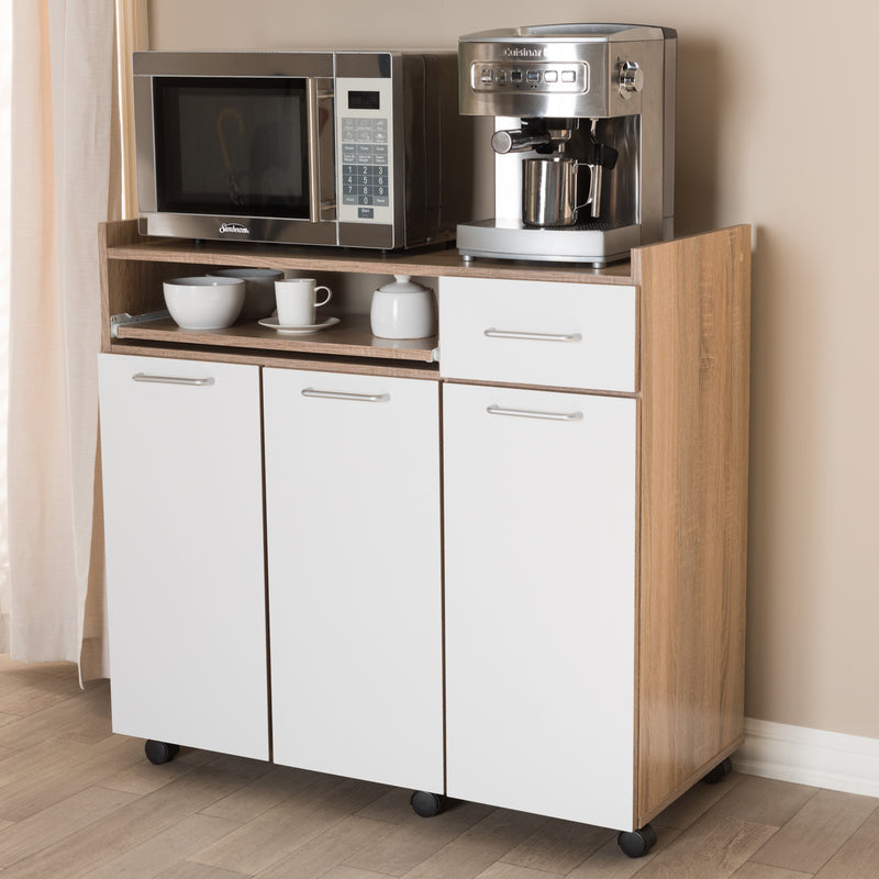 Charmain Kitchen Cabinet in Modern Contemporary Light Oak and White Finish