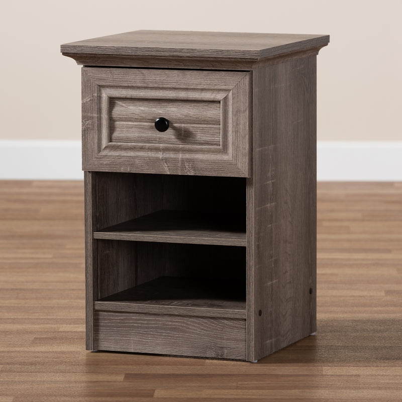 Dara Nightstand Traditional Grey Brown Oak Finished Wood with 1 Drawer for Bedroom Storage