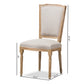 Cadencia Vintage Cottage Dining Side Chair in Weathered Oak with Beige Fabric Upholstery