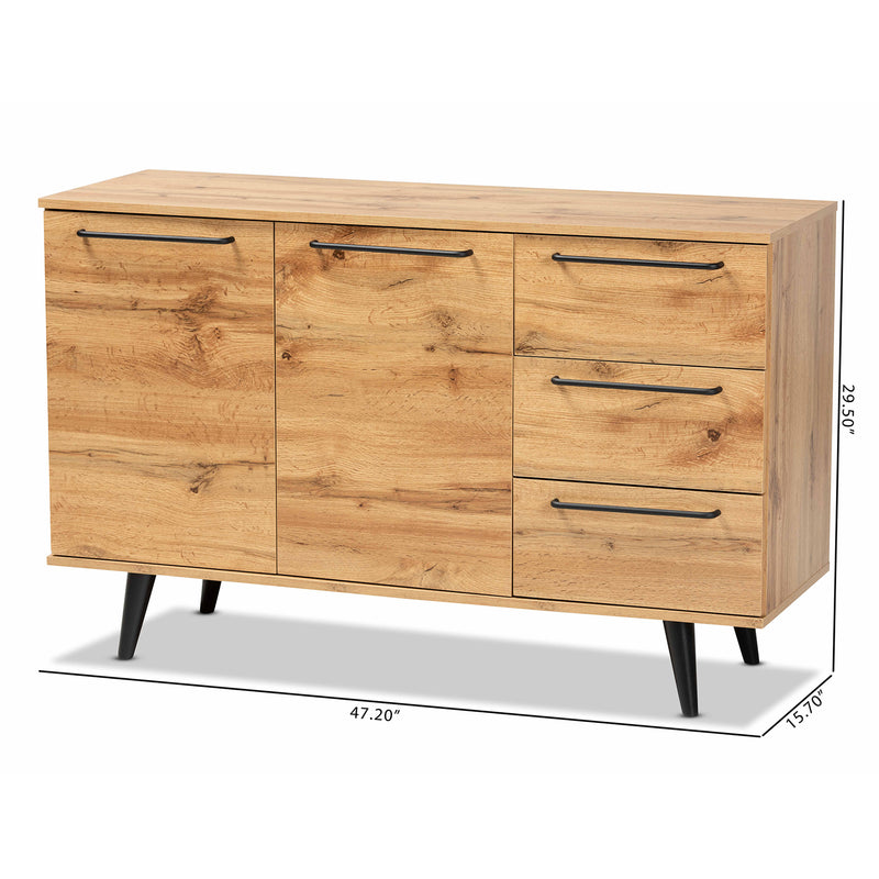 Radley Sideboard Modern Contemporary Oak Brown Finished Wood 3-Drawer Buffet for Dining Room Storage and Organization