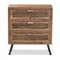 Calida Storage Cabinet Mid-Century Modern Design with Whitewashed Natural Brown Wood and Rattan, Featuring 3 Drawers for Stylish Organization