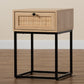 Amelia End Table Mid-Century Modern Design with Natural Brown Wood and Rattan, Featuring 1 Storage Drawer