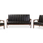 Nikko Living Room Set Mid-century Modern Scandinavian Style Black Faux Leather 3 Pieces