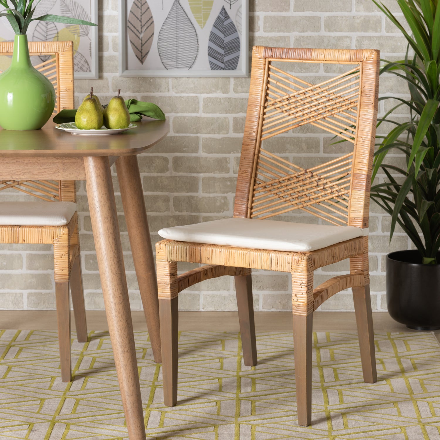 Poltak Modern Bohemian Dining Chair Set 2-Piece Natural Brown Rattan Design for Chic Dining Spaces