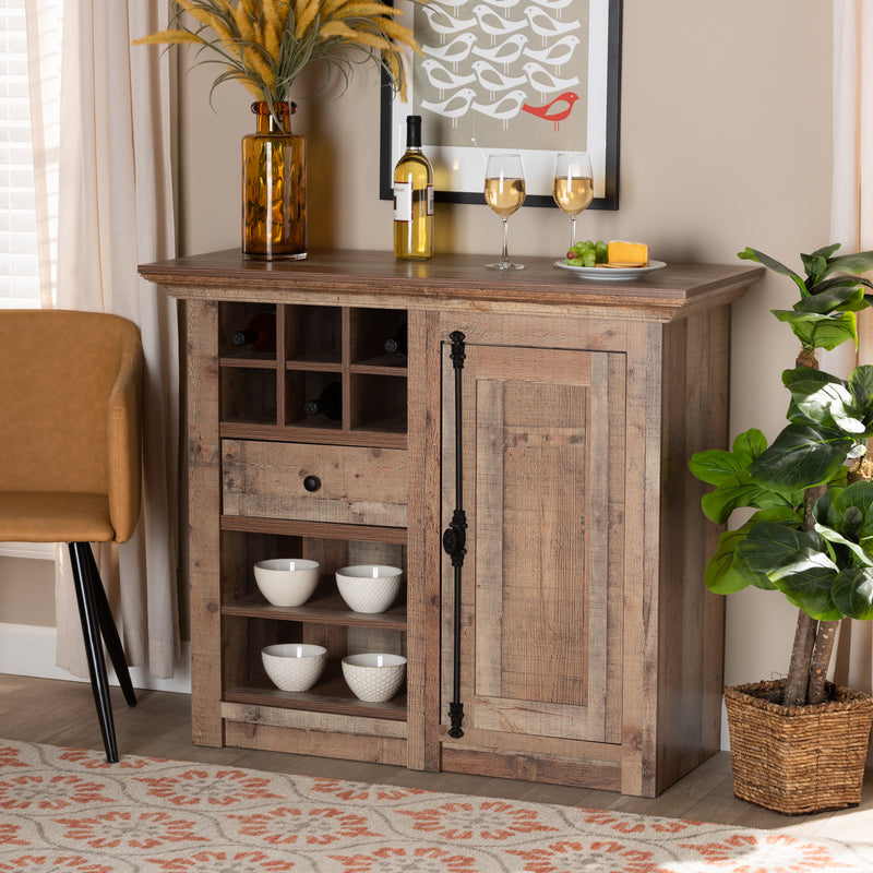 Albert Rustic Oak Brown Finished Wood 1-Door Sideboard Buffet for Modern Farmhouse Dining Rooms