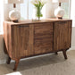 Sierra Sideboard Mid-Century Modern Brown Wood 3-Drawer Storage Cabinet for Living or Dining Room