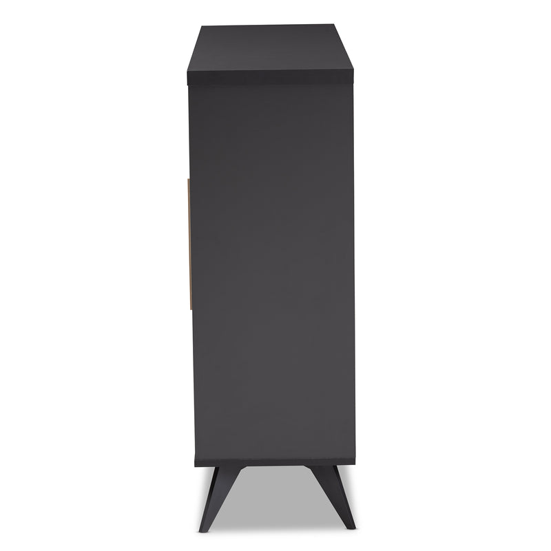 Pietro Wine Cabinet Mid-Century Modern Dark Grey and Oak Finished