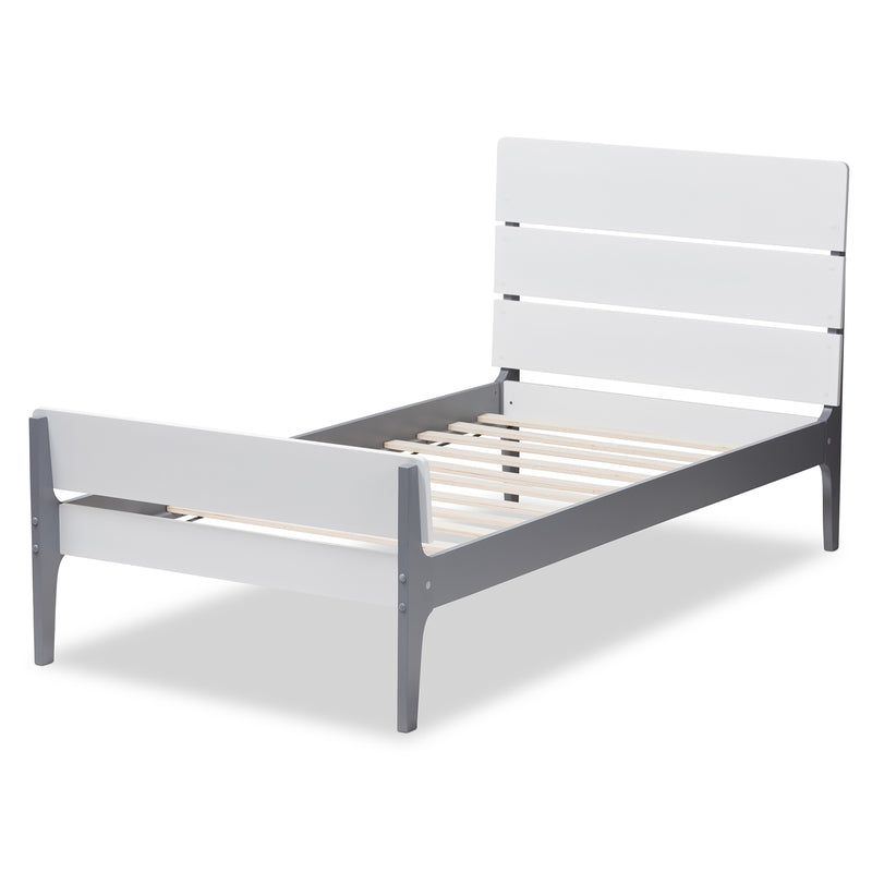 Nereida Twin Platform Bed - Modern Classic Mission Style in White and Dark Grey Wood