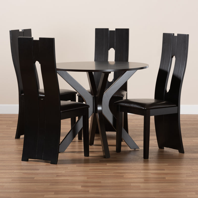 Cian Dining Set Modern 5-Piece Collection with Dark Brown Faux Leather Upholstery and Finished Wood