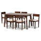 Camilla 7-Piece Dining Set in Mid-Century Modern Style with Cream Upholstery and Dark Brown Wood Finish