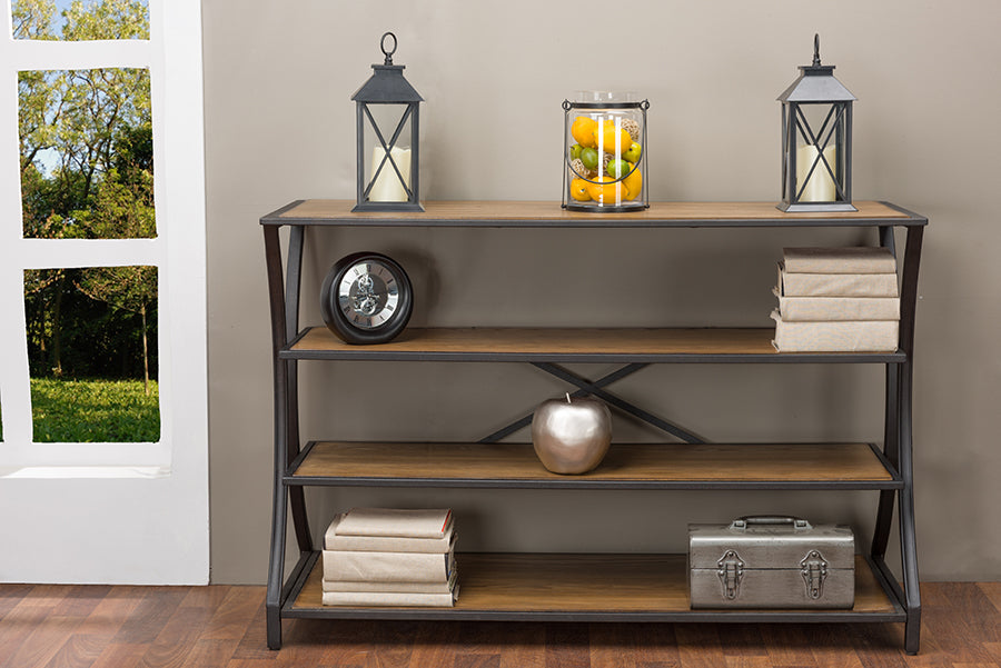 Lancashire Console Table Brown Wood and Metal Entryway Furniture for Living Room or Hallway