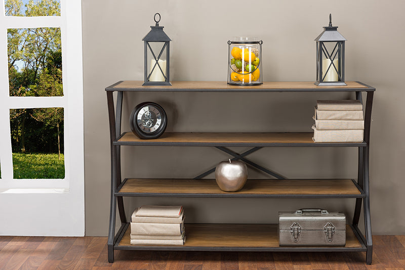 Lancashire Console Table Brown Wood and Metal Entryway Furniture for Living Room or Hallway