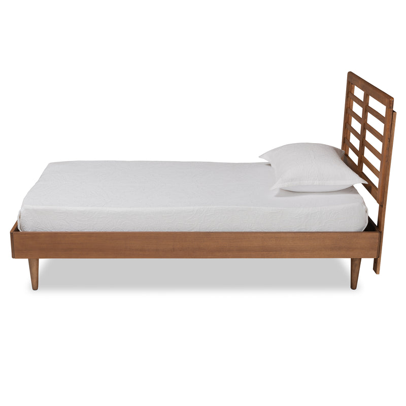 Delia Twin Size Platform Bed - Mid-Century Modern Walnut Brown Wood, Stylish and Durable Bedroom Furniture